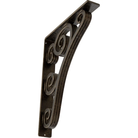 Ekena Millwork Tristan Wrought Iron Bracket, (Triple center brace), Antiqued Pale Gold 2"W x 12"D x 15"H BKTM02X12X15TTNAPG